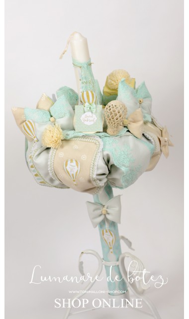 Lumanare de botez pentru baieti cu baloane aer cald, 65x4 cm, Hot Air Balloon 11